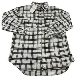 NINEXIS Shacket Womens Medium Ivory Plaid Flannel Long Sleeve‎ Button Down Shirt